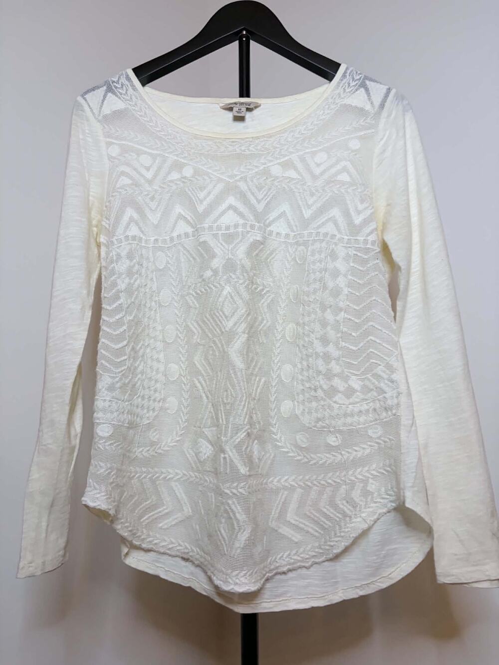 Lucky Brand Ivory Embroidered Lace Boho Long Sleeve Top Size M